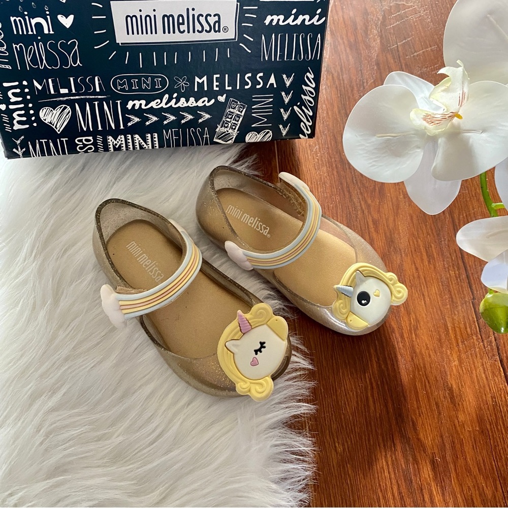 Mini Melissa Gold Unicorn Kids Shoes